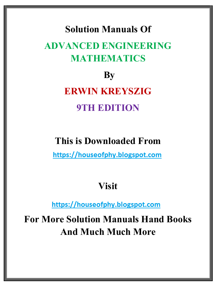 PDF Advanced Engineering Mathematics by Erwin Kreyszig